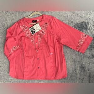Bob Mackie Coral Button Down Shirt